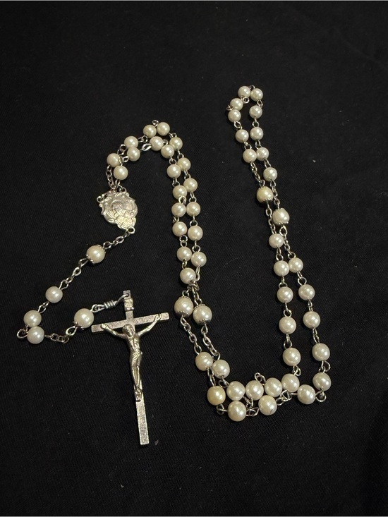 Jewelry - Pearl Bead Rosary Necklace with Crucifix